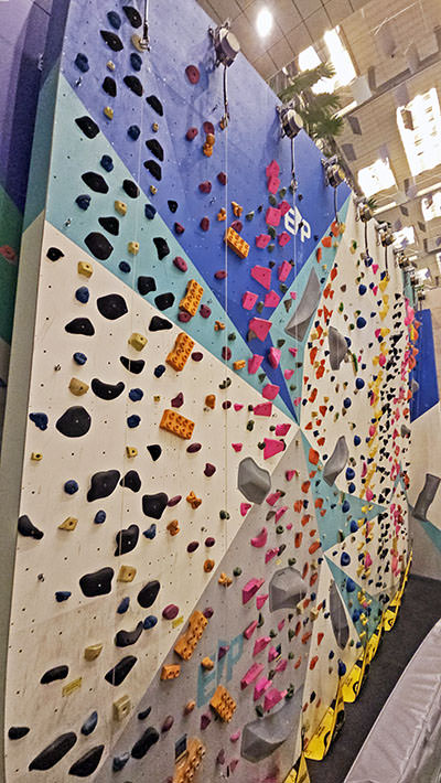 Climb@T3, a bouldering wall inside Singapore Changi Airport's Terminal 3; photo by Ivan Kralj.