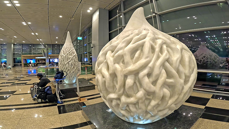 Flora Inspiration, Han Sai Por’s sculptures depicting oversized seed pods at Singapore Changi Airport's Terminal 3; photo by Ivan Kralj.