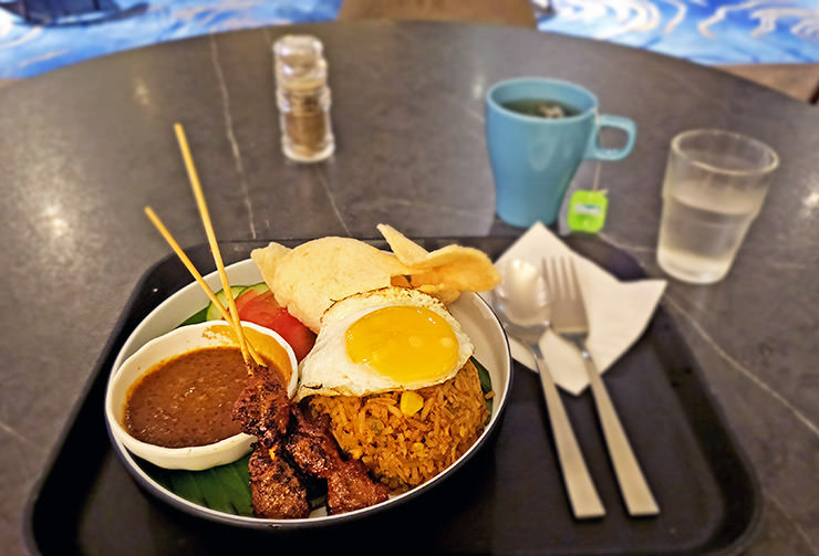 Nasi Goreng and Beef Satay as served at Aerotel Transit Hotel at Singapore Changi Airport; photo by Ivan Kralj.