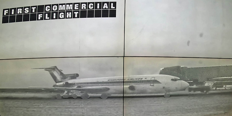 On July 1, 1981, at 7:00 am, the first commercial flight by Singapore Airlines landed on Changi runway from Kuala Lumpur; photo from Changi Experience Studio reel.