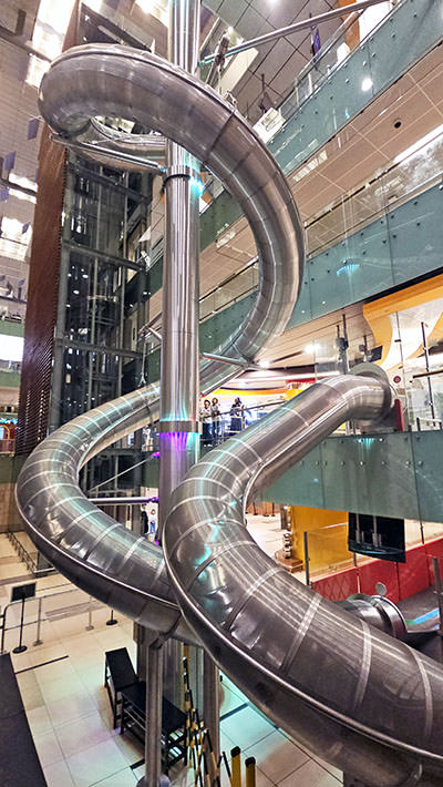 The Slide@T3, 12-meter-tall, world's tallest airport slide at Changi in Singapore; photo by Ivan Kralj.